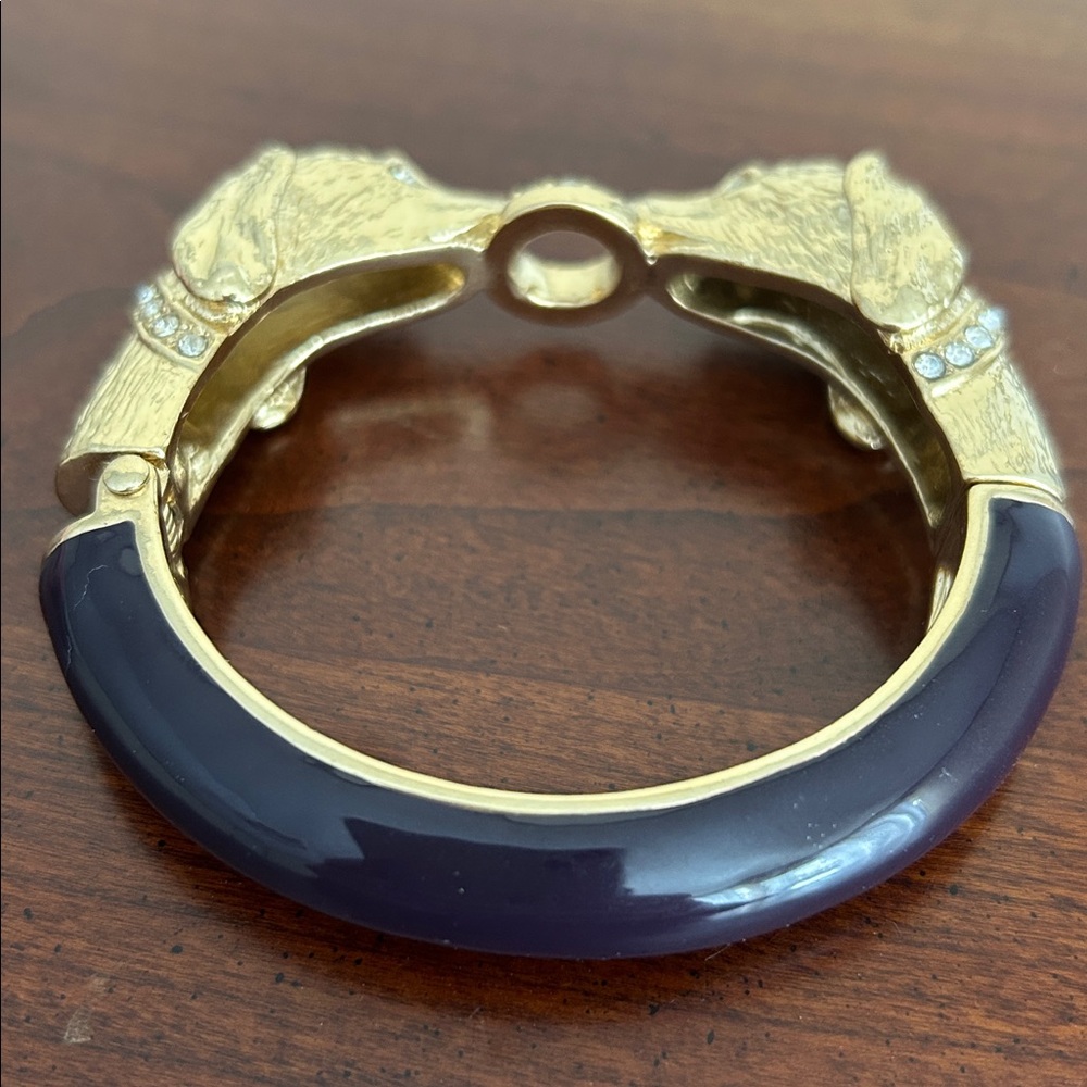 Vintage Ann Taylor double dog bangle bracelet purple enamel gold tone rhinestone - Picture 3 of 4